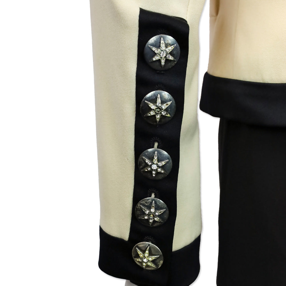 Yves Saint Laurent Rive Gauche Vintage Cream Black Trim Wool V-Neck Jacket