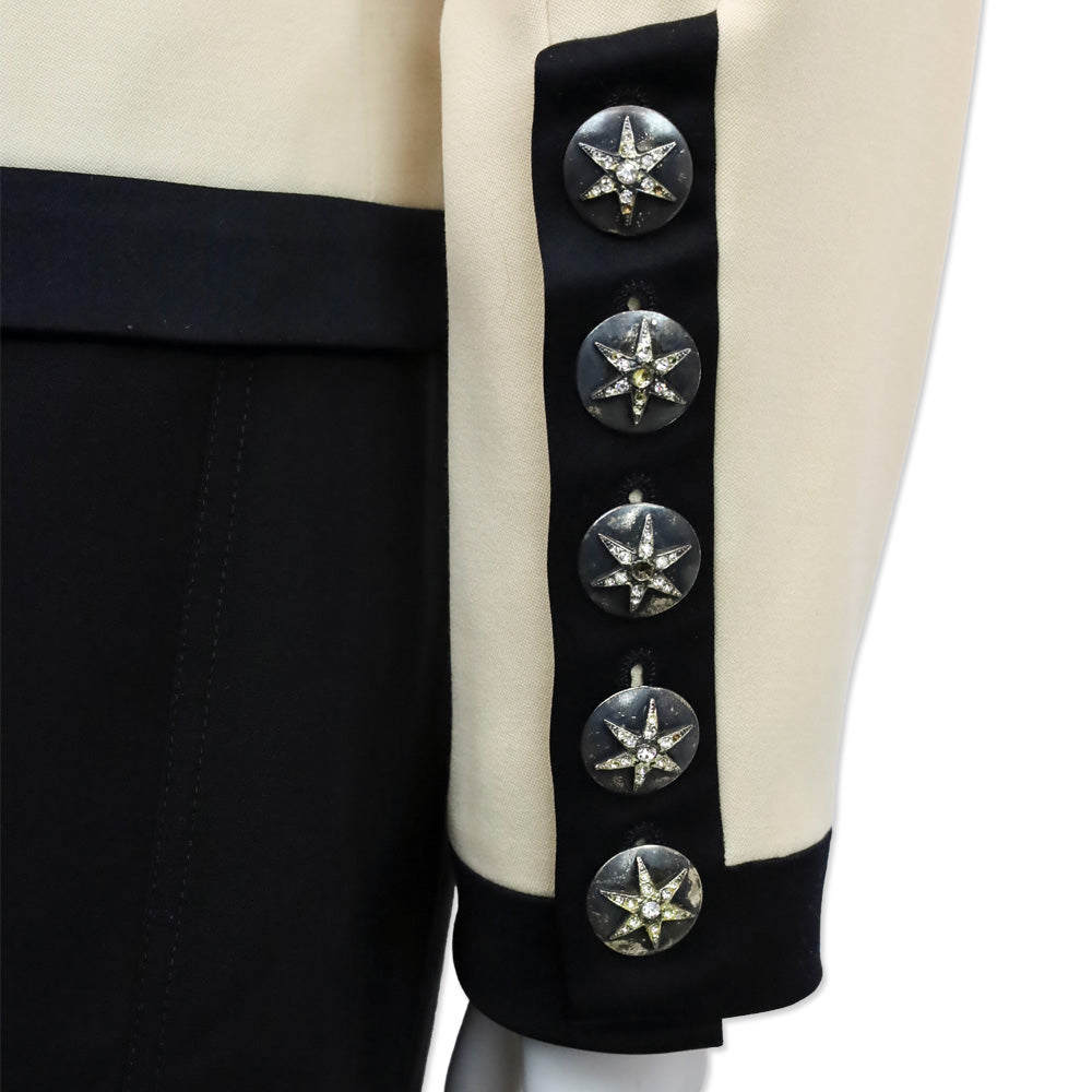 Yves Saint Laurent Rive Gauche Vintage Cream Black Trim Wool V-Neck Jacket