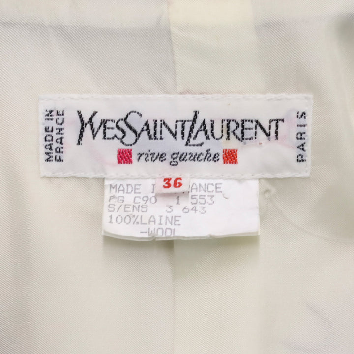 Yves Saint Laurent Rive Gauche Vintage Cream Black Trim Wool V-Neck Jacket
