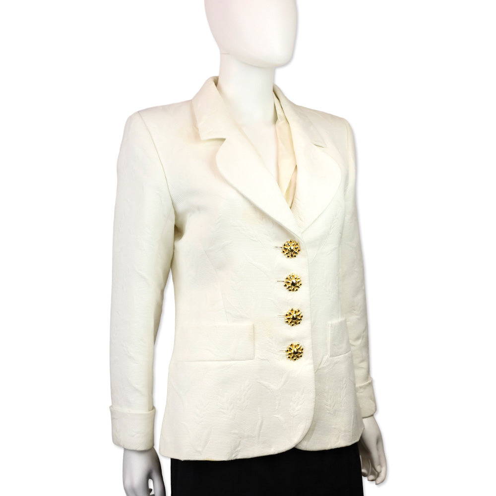 Yves Saint Laurent Rive Gauche White Floral Jacquard Cotton Blazer