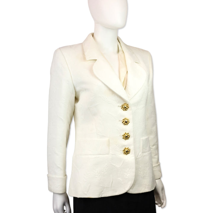 Yves Saint Laurent Rive Gauche White Floral Jacquard Cotton Blazer