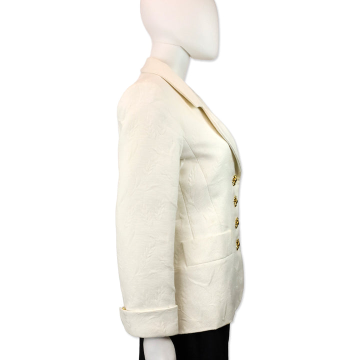 Yves Saint Laurent Rive Gauche White Floral Jacquard Cotton Blazer