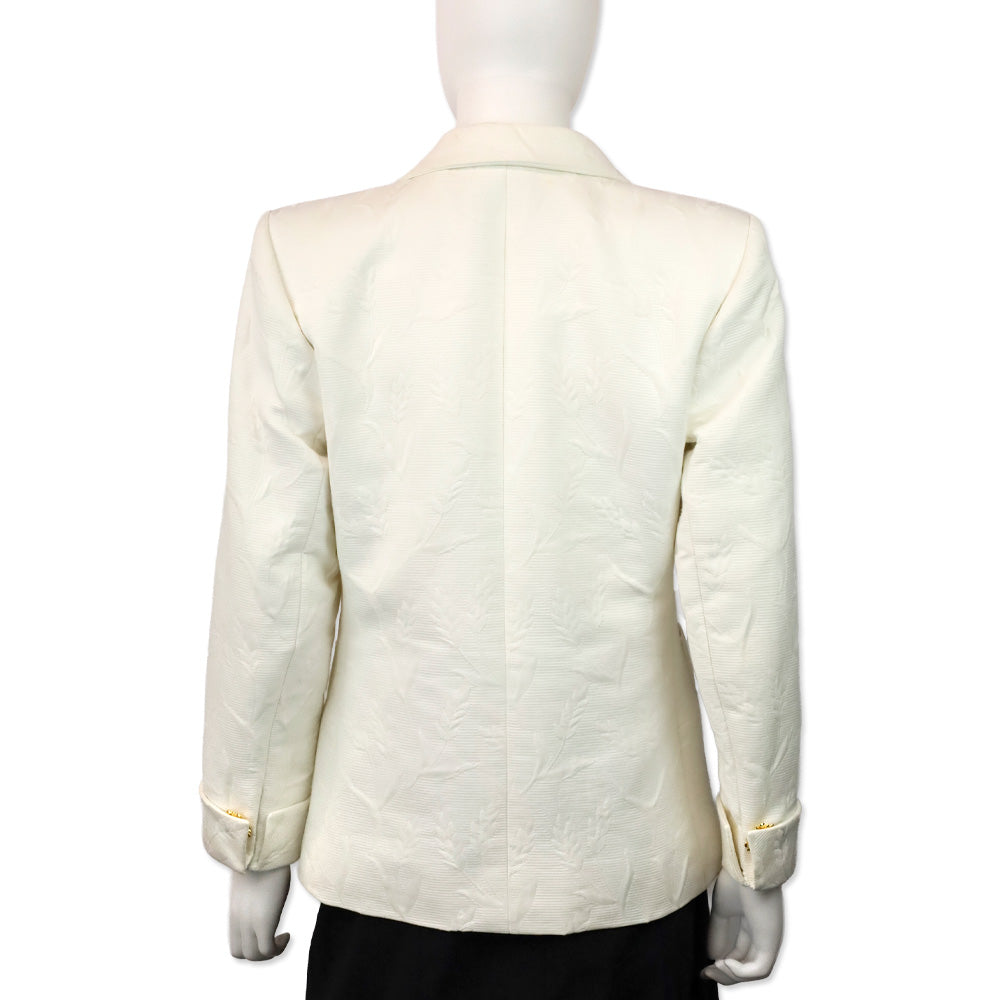 Yves Saint Laurent Rive Gauche White Floral Jacquard Cotton Blazer