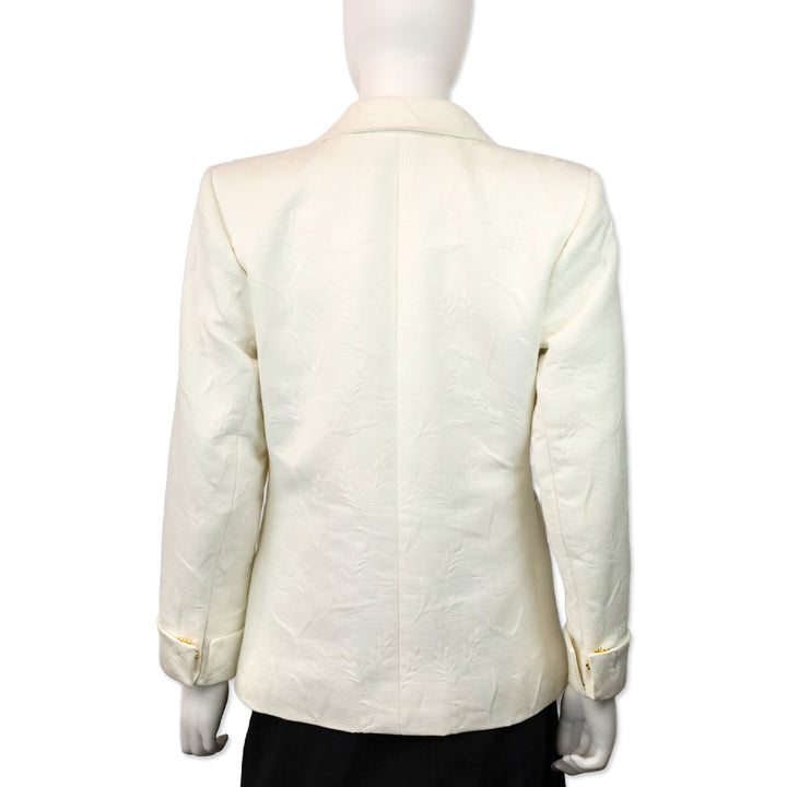 Yves Saint Laurent Rive Gauche White Floral Jacquard Cotton Blazer