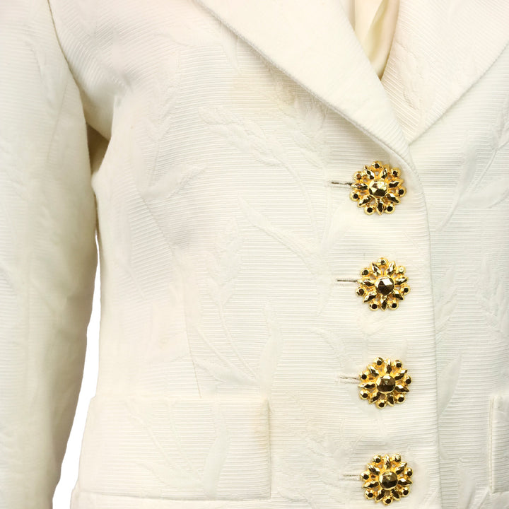 Yves Saint Laurent Rive Gauche White Floral Jacquard Cotton Blazer