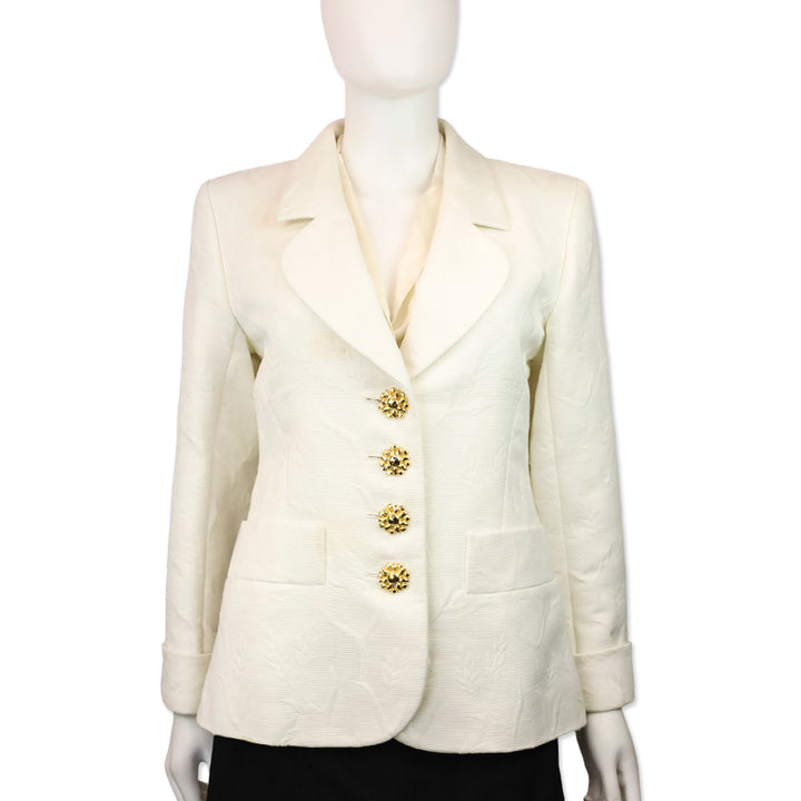 Yves Saint Laurent Rive Gauche White Floral Jacquard Cotton Blazer