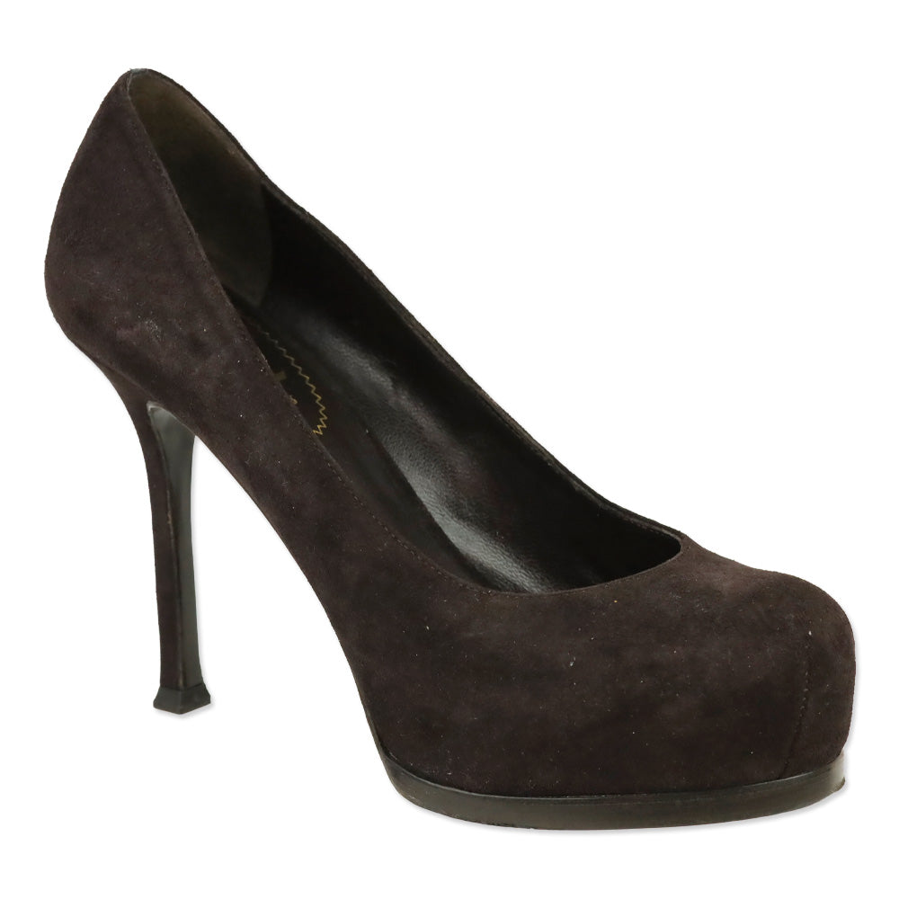 Yves Saint Laurent Tribtoo Brown Suede Platform Pump
