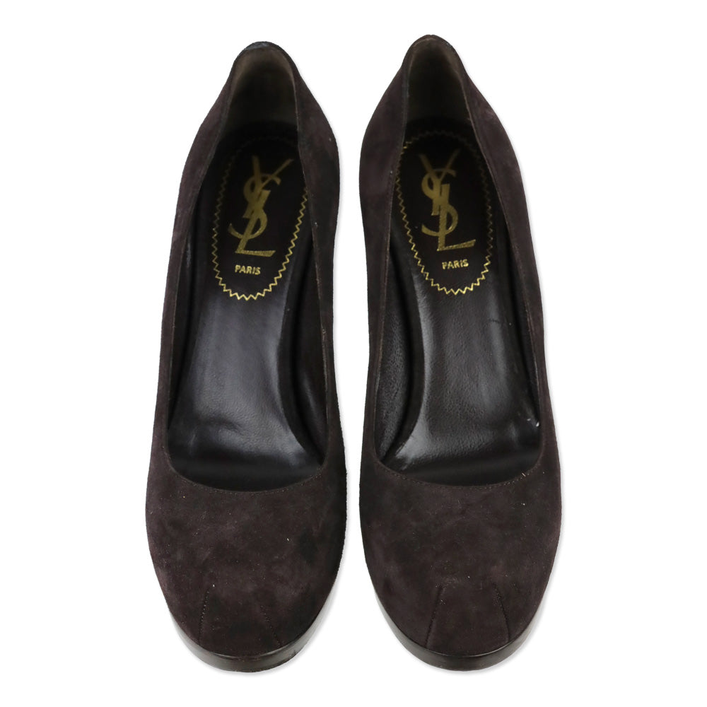 Yves Saint Laurent Tribtoo Brown Suede Platform Pump