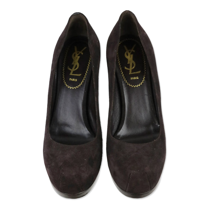Yves Saint Laurent Tribtoo Brown Suede Platform Pump
