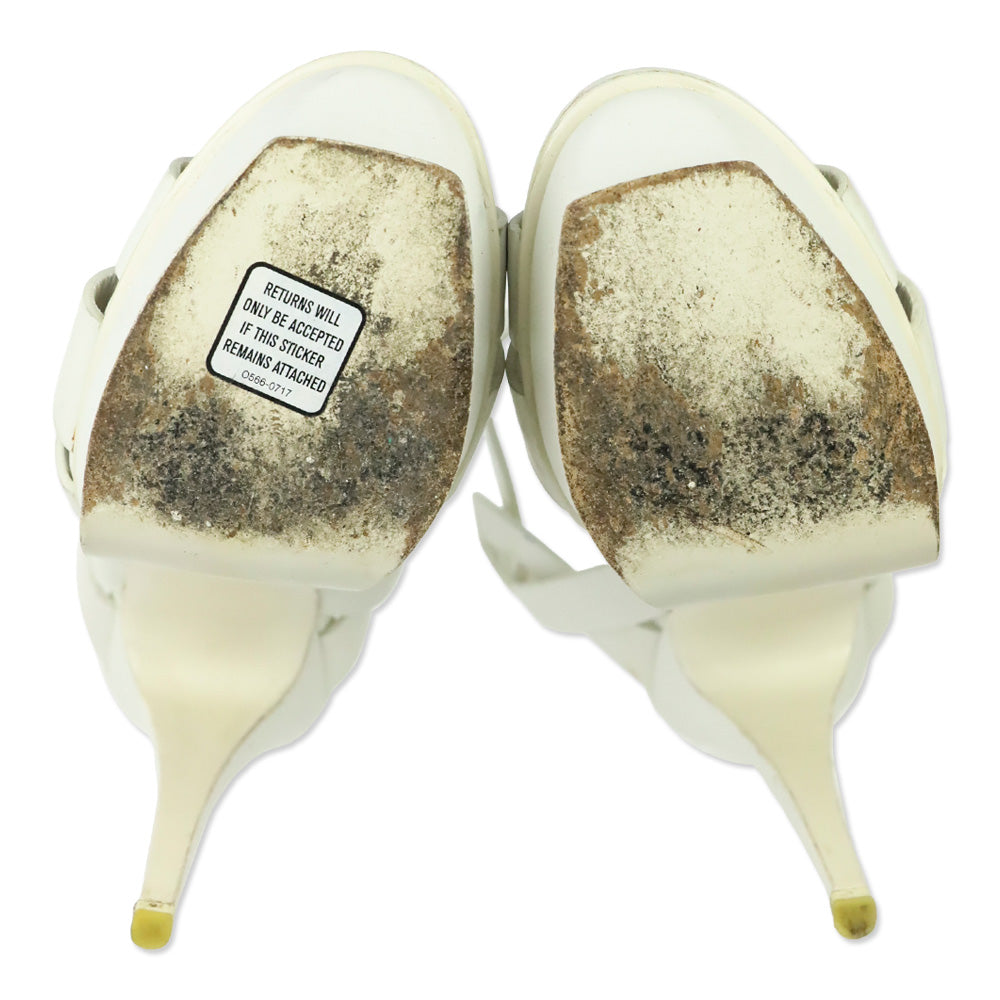 Yves Saint Laurent Tribute White Leather T-Strap Platform Sandals