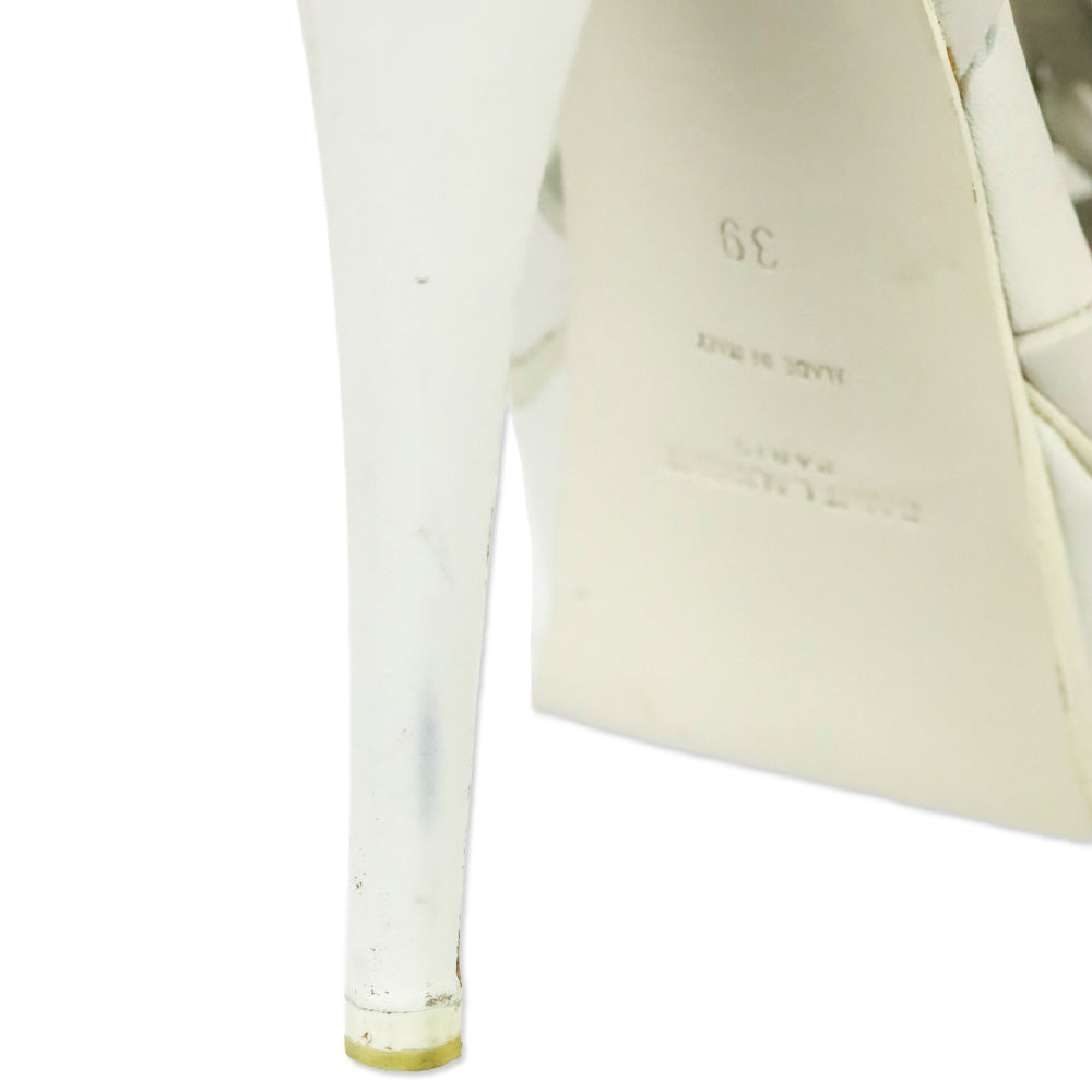 Yves Saint Laurent Tribute White Leather T-Strap Platform Sandals