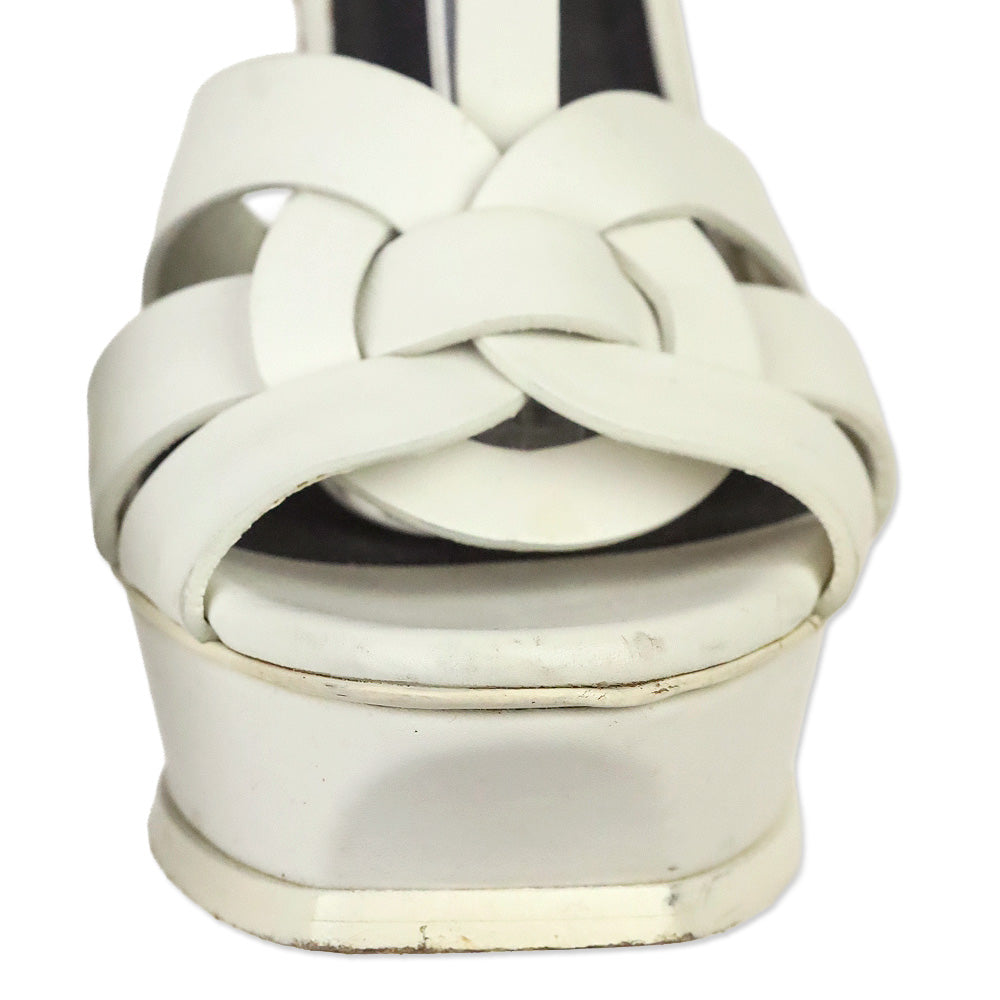 Yves Saint Laurent Tribute White Leather T-Strap Platform Sandals
