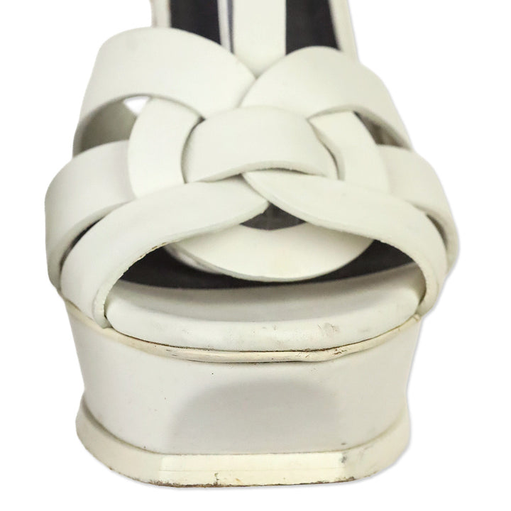 Yves Saint Laurent Tribute White Leather T-Strap Platform Sandals