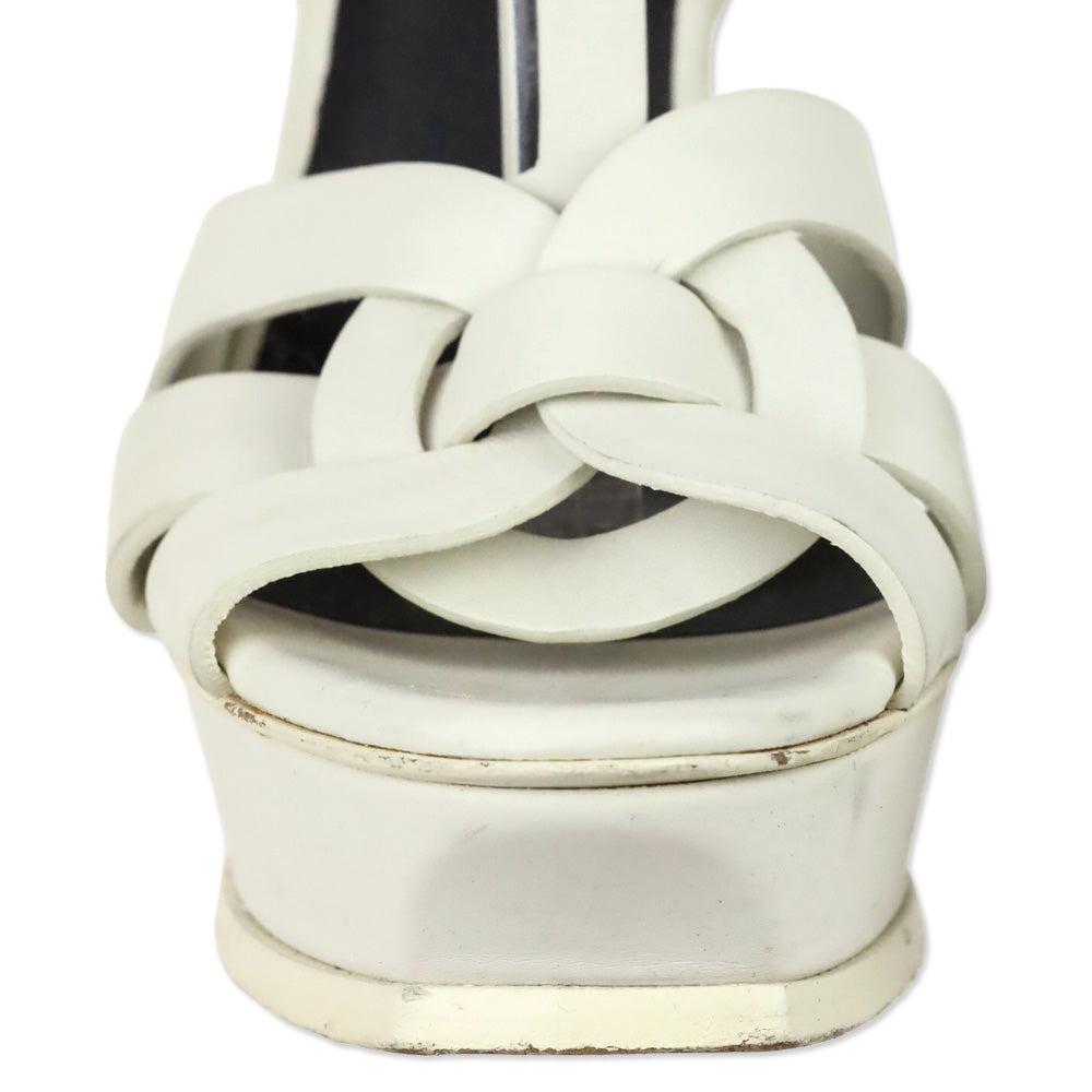 Yves Saint Laurent Tribute White Leather T-Strap Platform Sandals