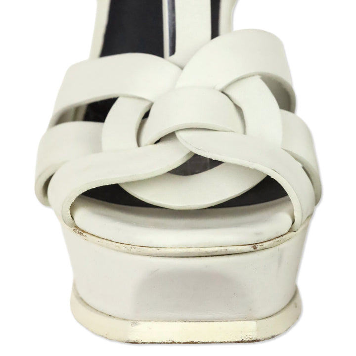 Yves Saint Laurent Tribute White Leather T-Strap Platform Sandals