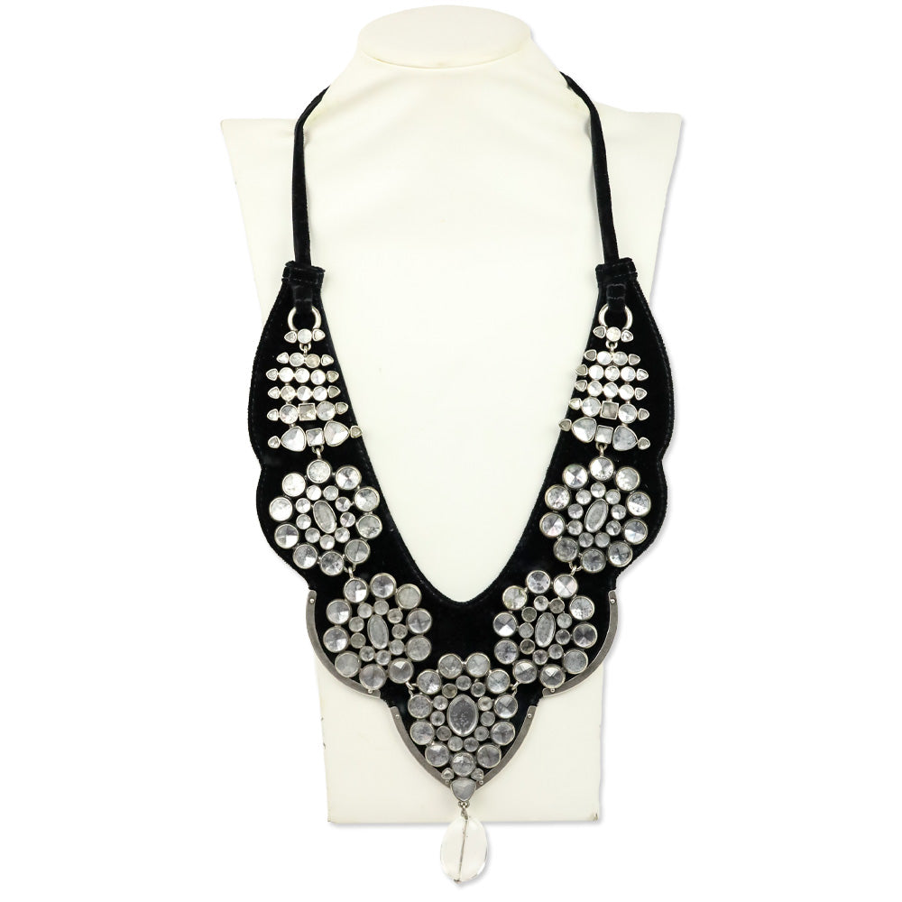 Yves Saint Laurent Rive Gauche by Tom Ford F/W 2002 Rock Crystal Black Velvet Choker Necklace