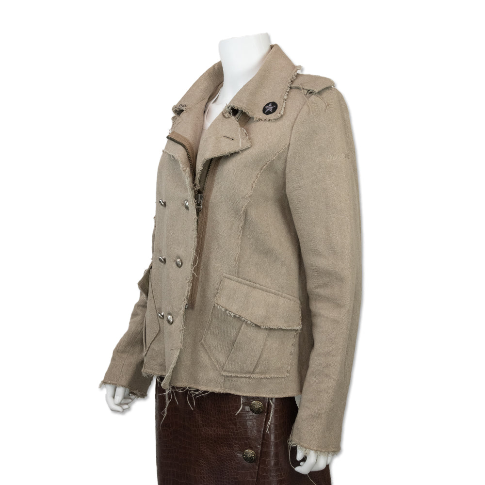 Zadig & Voltaire Beige Military Inspired Distressed Zip Front Jacket