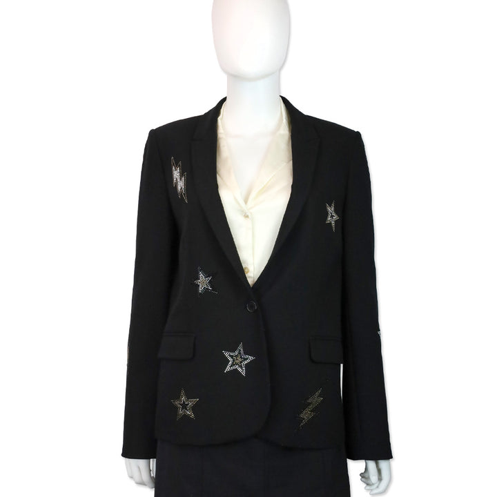 Zadig & Voltaire Black Crystal Star & Lightning Victor Light Blazer
