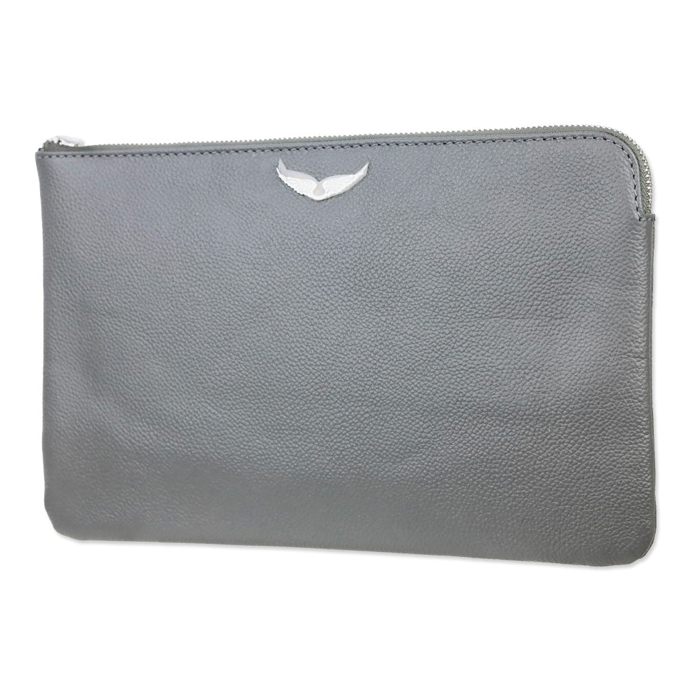 Zadig & Voltaire Grey Grained Leather Uma Wings Pouch