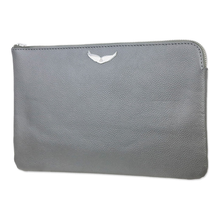 Zadig & Voltaire Grey Grained Leather Uma Wings Pouch