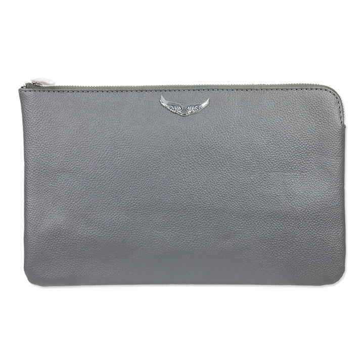 Zadig & Voltaire Grey Grained Leather Uma Wings Pouch