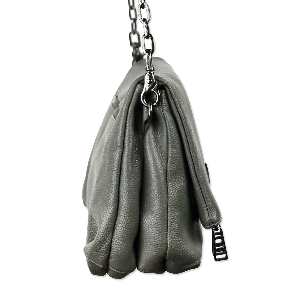 Zadig & Voltaire Grey Pebble Leather Rock Clutch Shoulder Bag