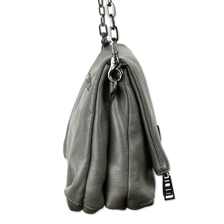 Zadig & Voltaire Grey Pebble Leather Rock Clutch Shoulder Bag