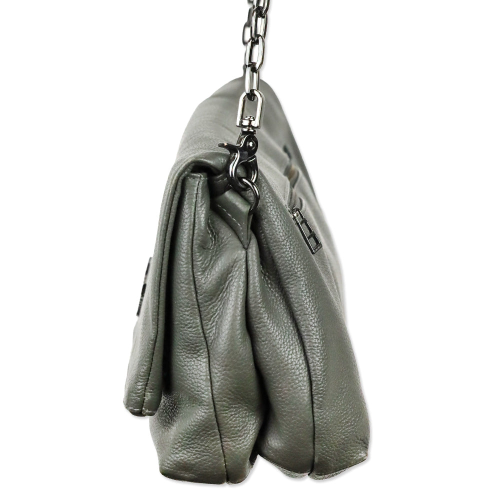 Zadig & Voltaire Grey Pebble Leather Rock Clutch Shoulder Bag