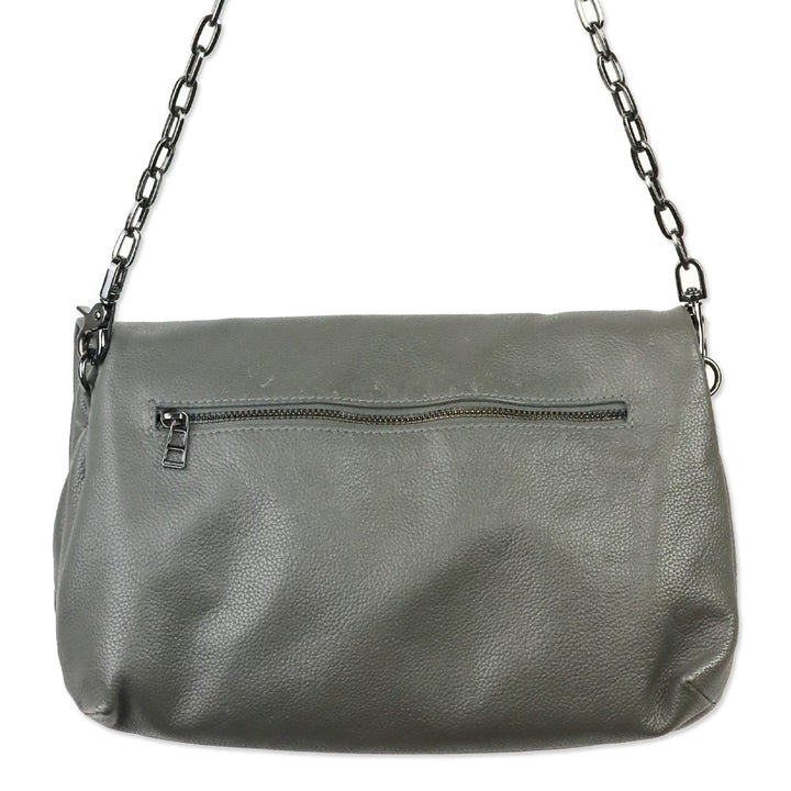 Zadig & Voltaire Grey Pebble Leather Rock Clutch Shoulder Bag