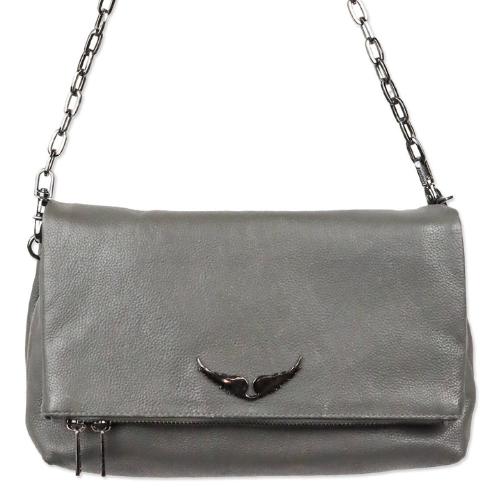 Zadig & Voltaire Grey Pebble Leather Rock Clutch Shoulder Bag