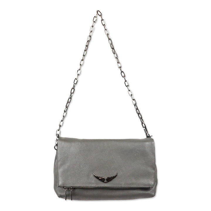 Zadig & Voltaire Grey Pebble Leather Rock Clutch Shoulder Bag