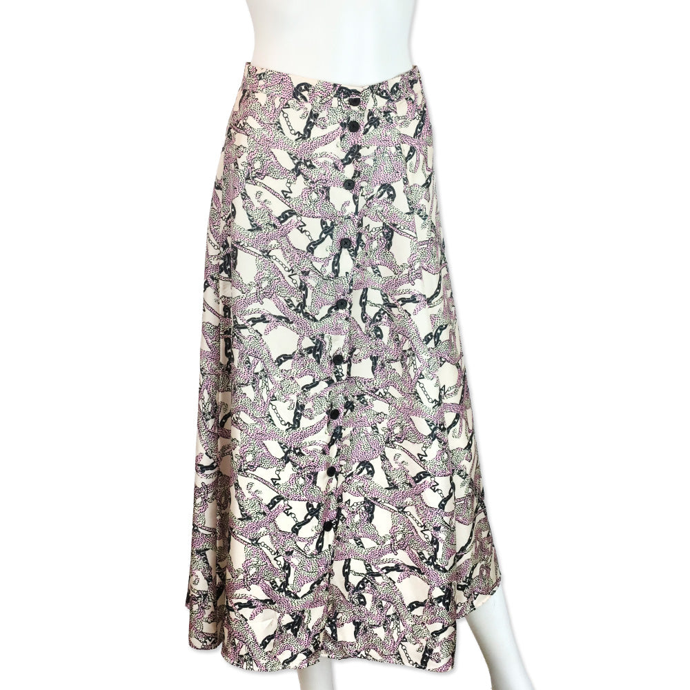 Zadig and Voltaire Ecru Wild Chains Silk Twill June Midi Skirt