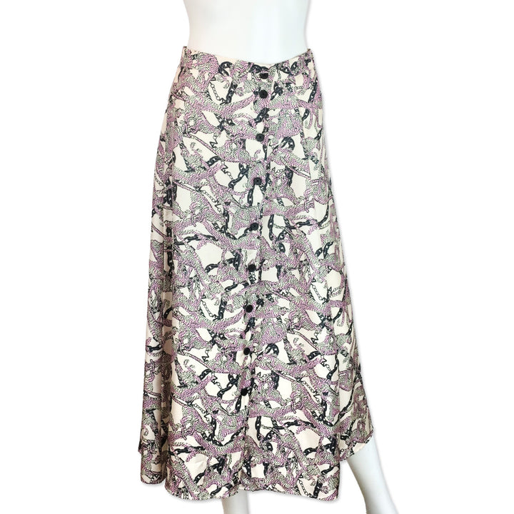Zadig and Voltaire Ecru Wild Chains Silk Twill June Midi Skirt