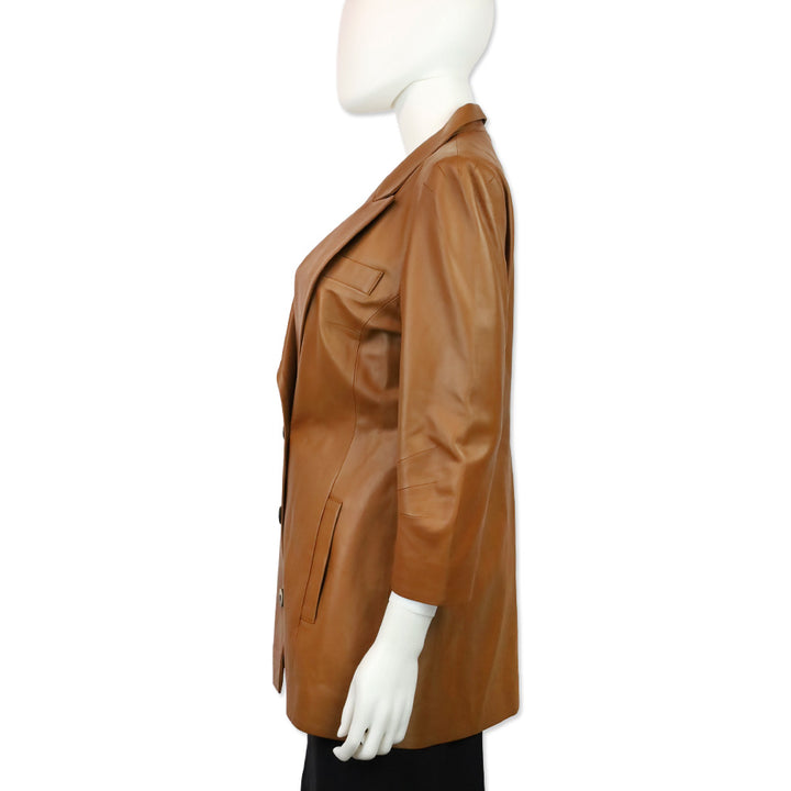 Zeynep Arçay Brown Leather Double-Breasted Blazer