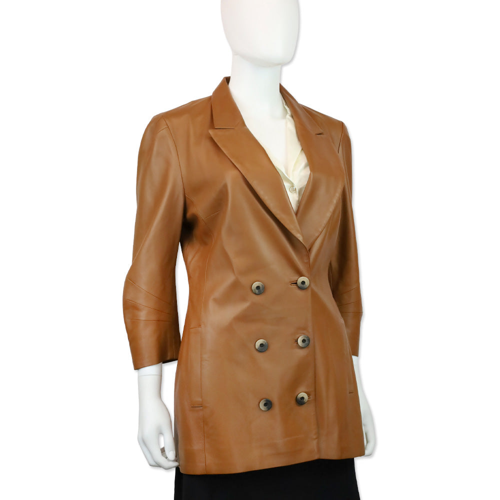 Zeynep Arçay Brown Leather Double-Breasted Blazer
