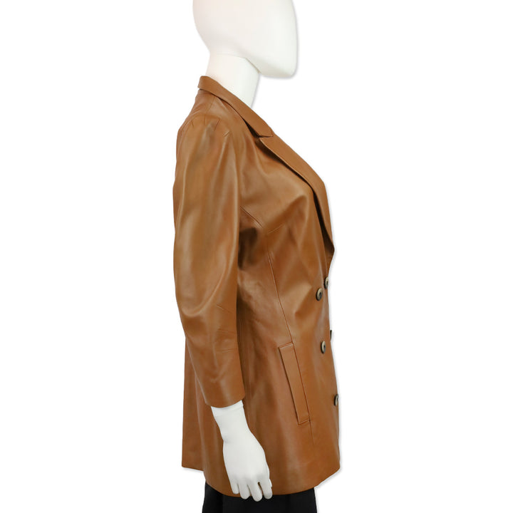 Zeynep Arçay Brown Leather Double-Breasted Blazer