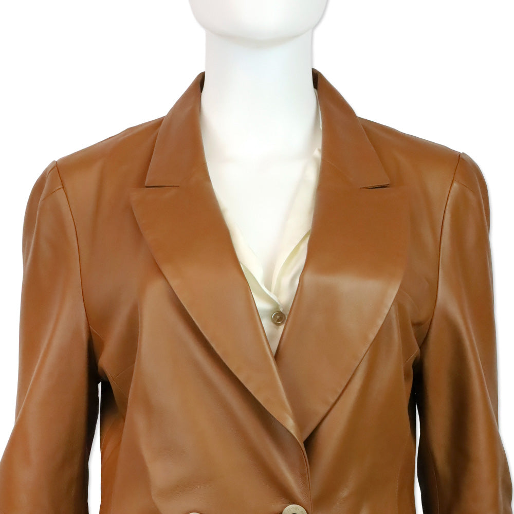 Zeynep Arçay Brown Leather Double-Breasted Blazer