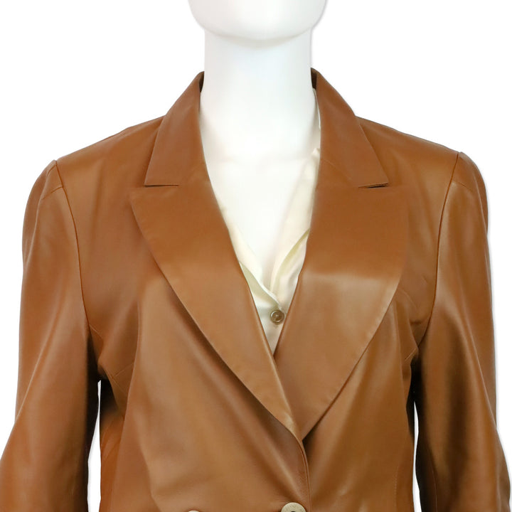 Zeynep Arçay Brown Leather Double-Breasted Blazer