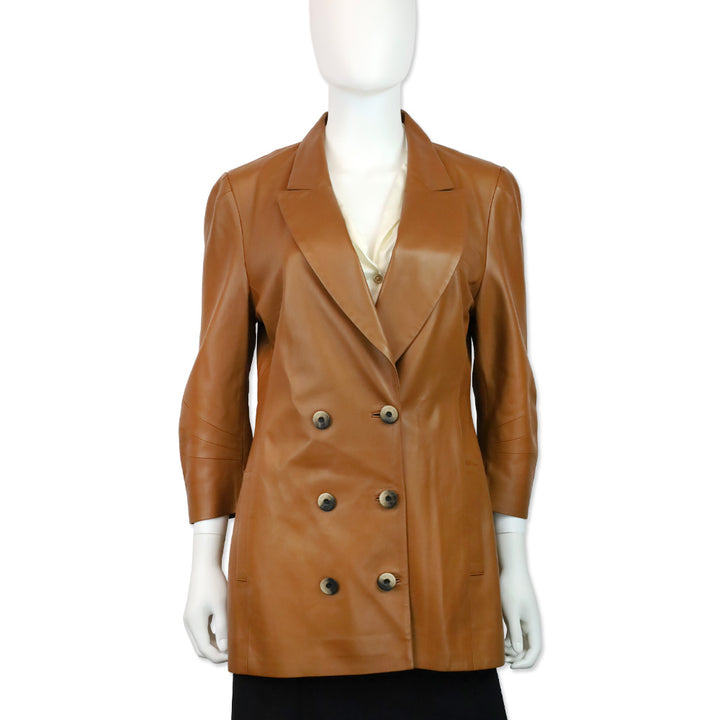 Zeynep Arçay Brown Leather Double-Breasted Blazer