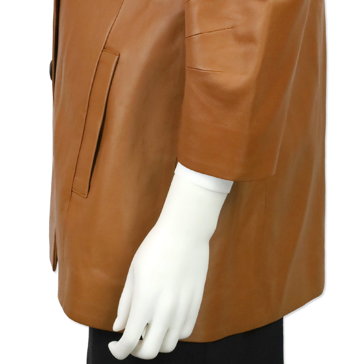 Zeynep Arçay Brown Leather Double-Breasted Blazer