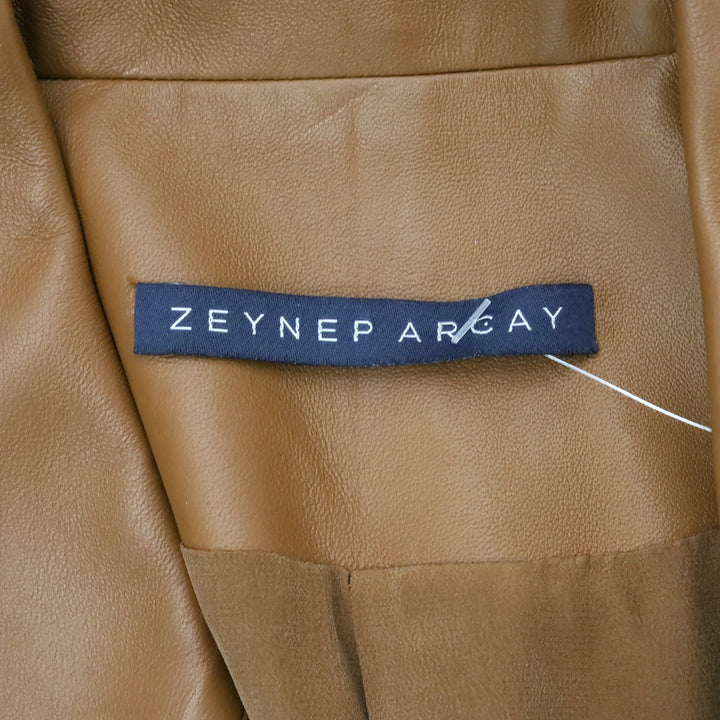Zeynep Arçay Brown Leather Double-Breasted Blazer