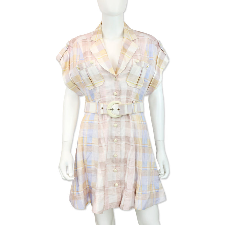 Zimmerman Dancer Spliced Check-Print Linen Mini Dress