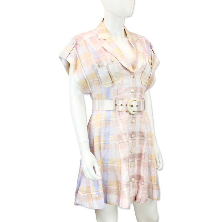 Zimmerman Dancer Spliced Check-Print Linen Mini Dress