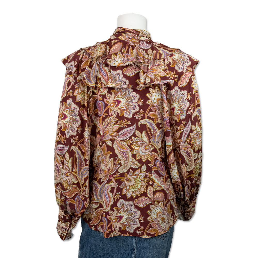 Zimmerman Maroon and Orange Paisley Printed Long Sleeve Top