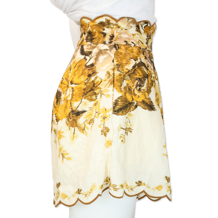 Zimmermann Aliane Floral-Print Scalloped Linen Shorts