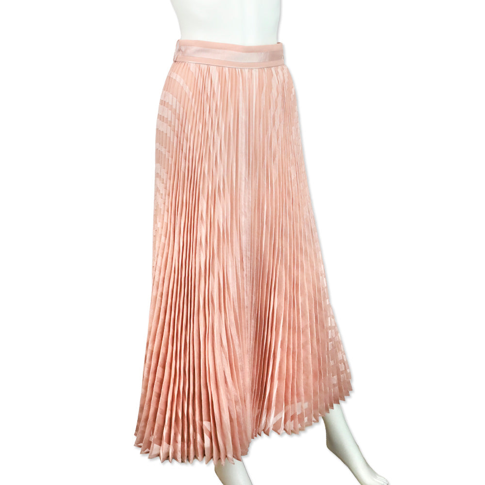 Zimmermann Baby Pink Burnout Sunray Pleated Midi Skirt