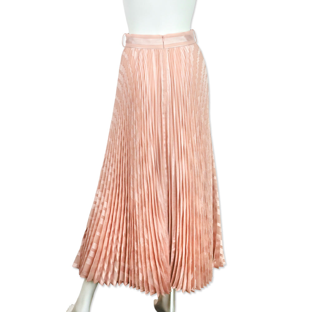 Zimmermann Baby Pink Burnout Sunray Pleated Midi Skirt