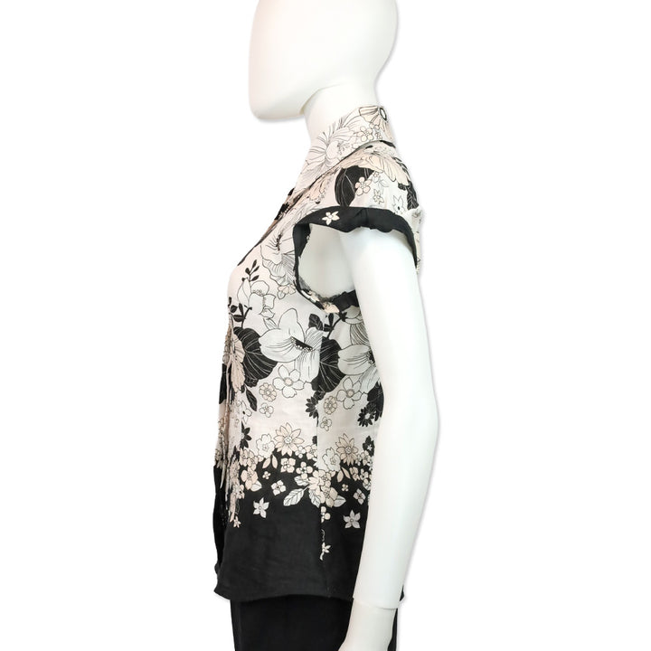 Zimmermann Black Floral Print Linen Shirt