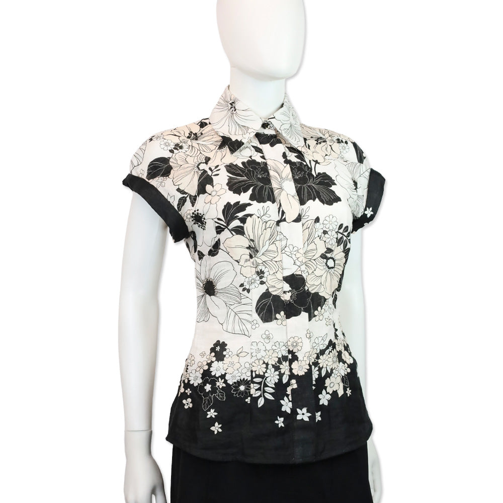 Zimmermann Black Floral Print Linen Shirt