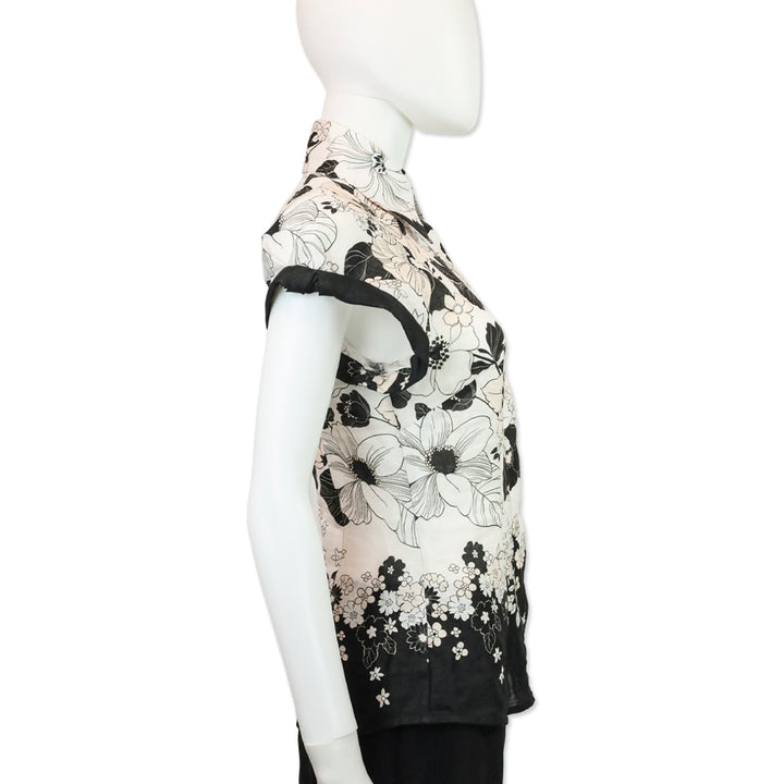 Zimmermann Black Floral Print Linen Shirt